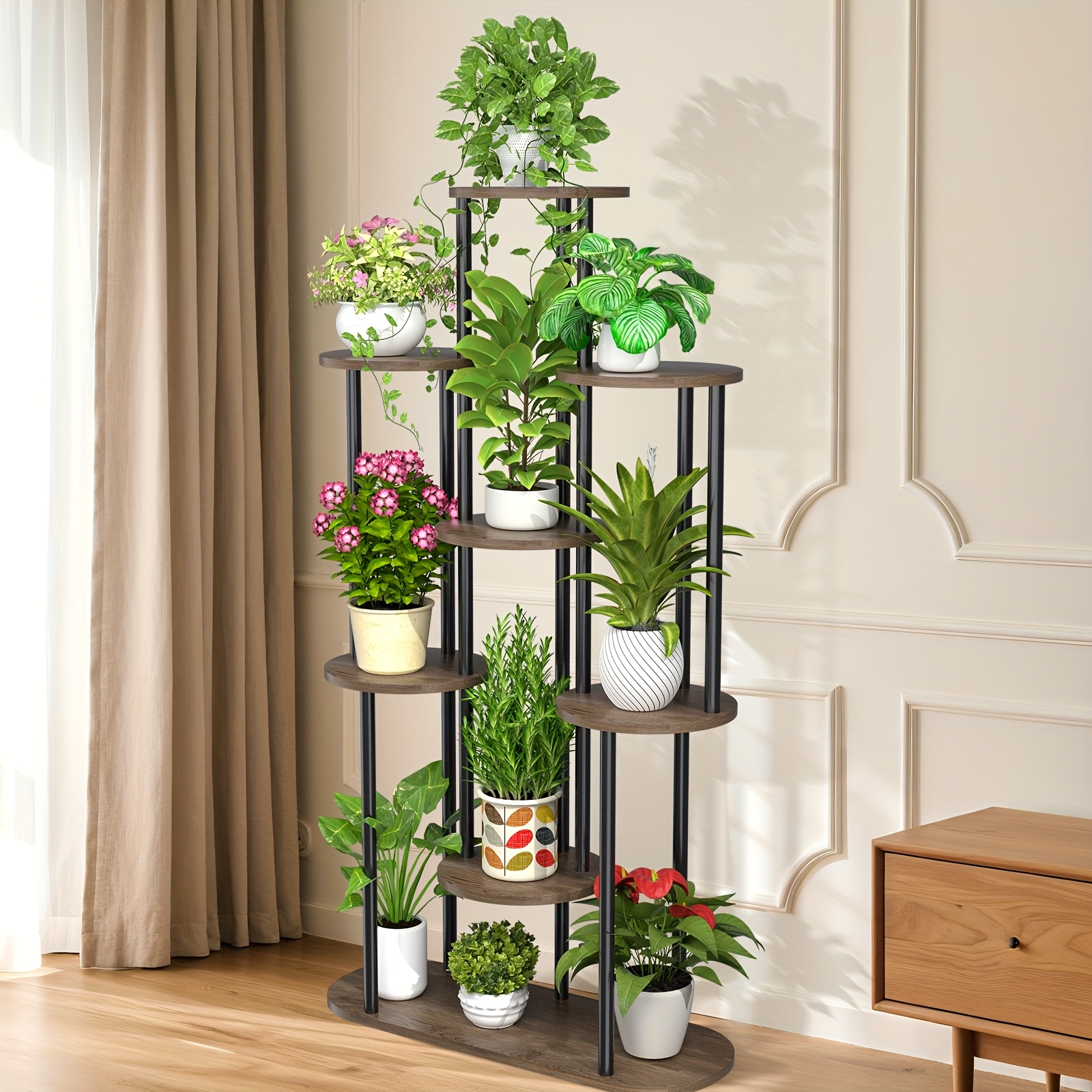 TEMU Indoor Plant Stand, 6-tier Indoor Plant Stand, 51 Inch Indoor Plant Corner Stand, Metal Plant Flower Display Stand, Tree Shaped Plant Stand For