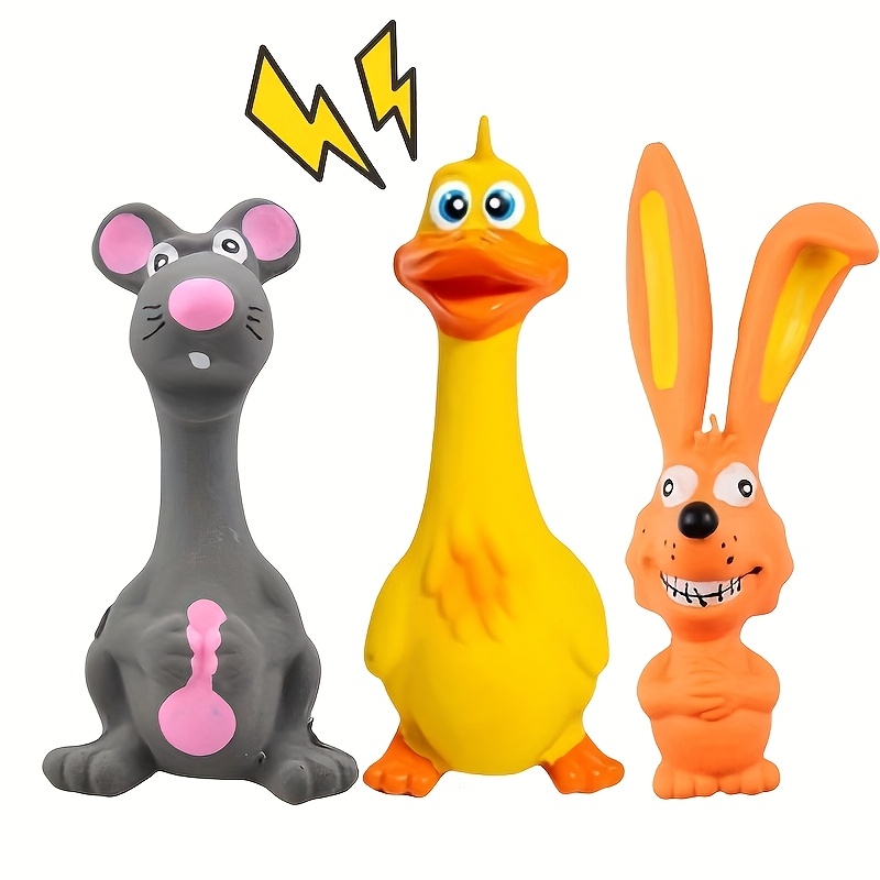 

3pcs Squeaky Dog Toys - Rubber Chew Set With Duck, Interactive Indoor/outdoor Play And Training Tough Squeaky Puppy Training Mouse & Dog Chew Toys, Dog Grinding Teeth Toys, Without Battery