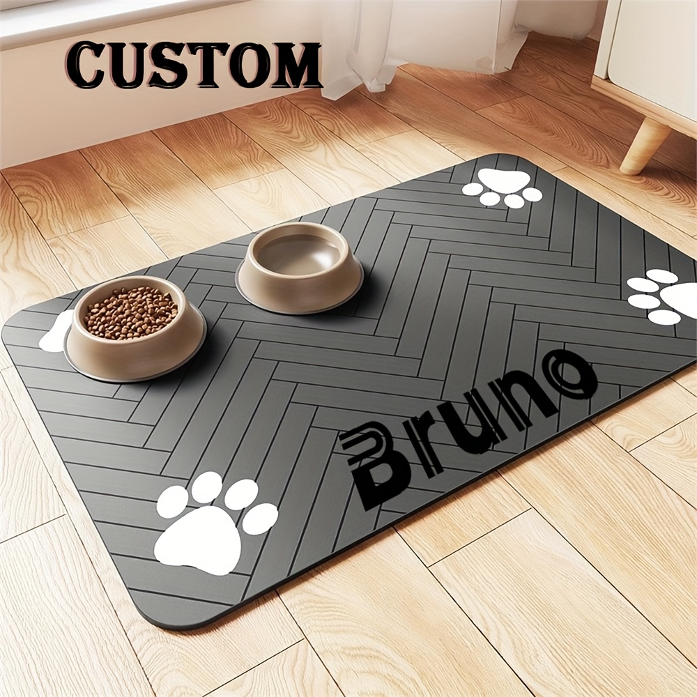 TEMU Customizable Quick- Pet Feeding Mat With Paw Print Design, Personalized Name For Your Pet, , Absorbent, And Easy To Clean, Washable Feeding Mat
