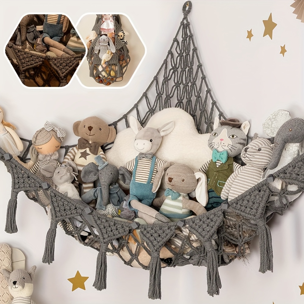 Hamac D’angle Pour Peluches – 2 M Avec 10 Pinces Métal – Range Jouets, Chapeaux, écharpes – Gain De Place, Décoration Bohème