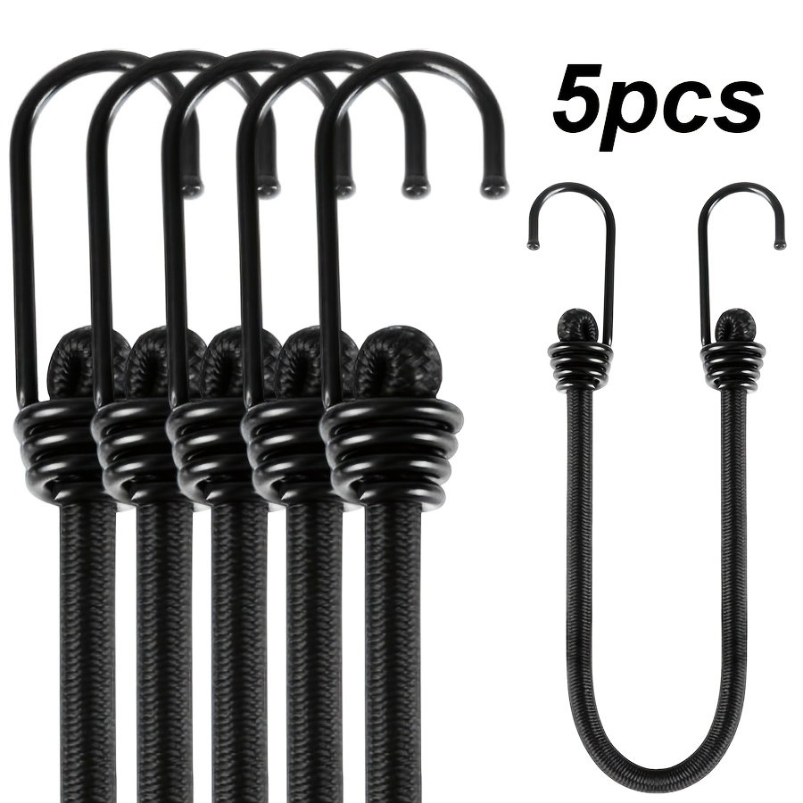 TEMU 5-pack 24-inch Heavy Duty Bungee Cords With Steel Hooks | Elastic Straps For Securing Tarps, Luggage, Tents, Bikes & Garden Tidying | Outdoor &