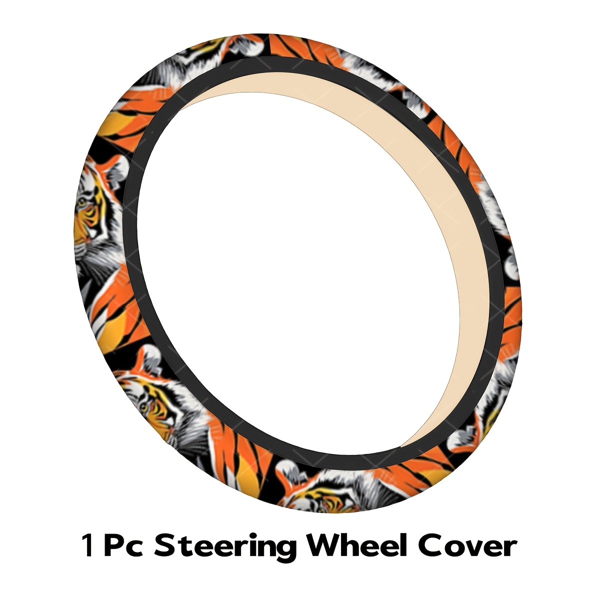 TEMU Printed Vivid Steering Wheel Cover, Black Background Art Illustration Style, Soft Comfortable Touch, Non-slip , No Design, Car Interior Decor