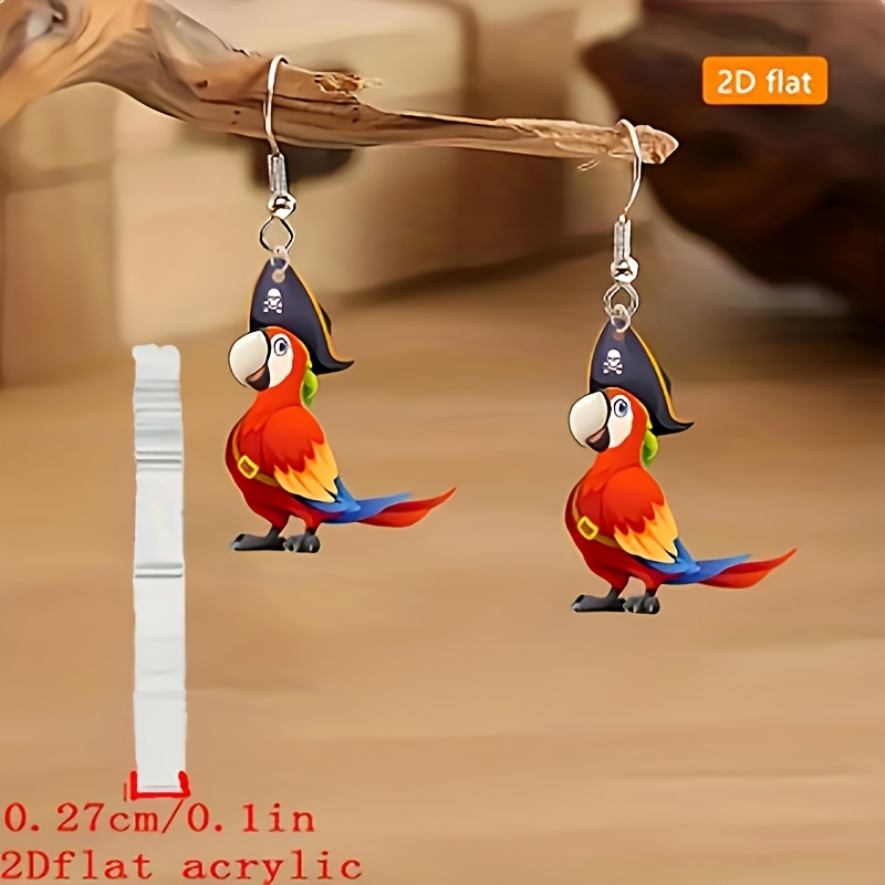 TEMU 2d Flat - 2dflat1 Pair Of Pirate Parrot Acrylic Pendant Earrings, Women's Seasonal Charm Accessories, Valentine's Day, Thanksgiving, Easter, And