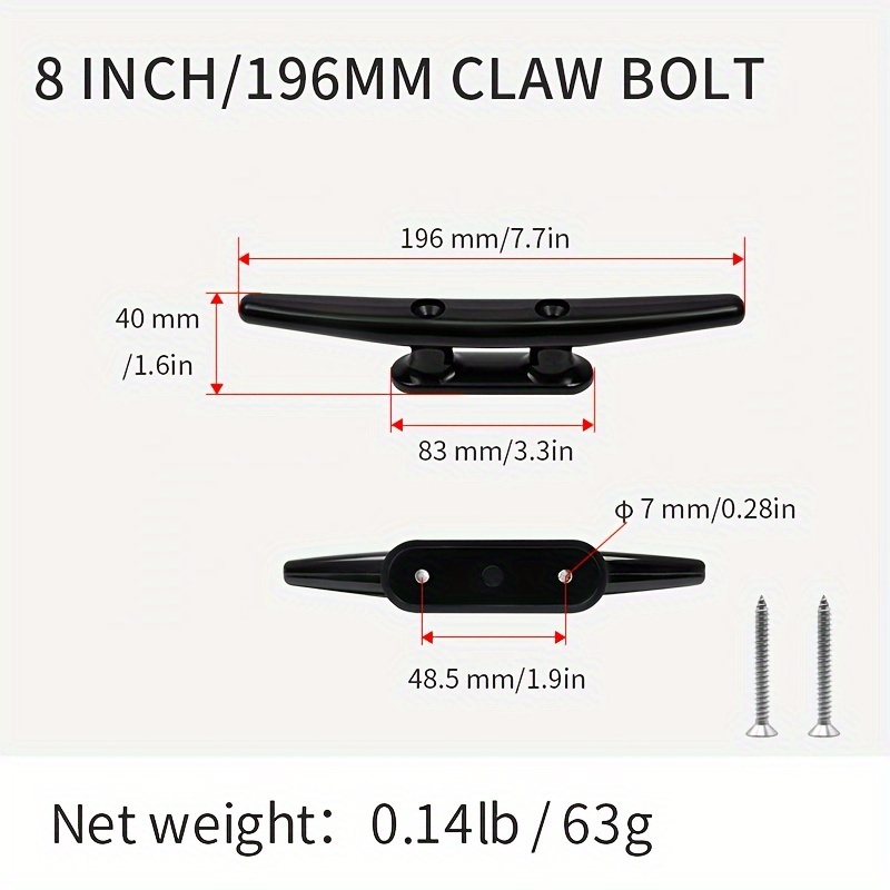 Image of Koetsu 3/4/6/8/10 Inch Black Nylon 2-hole Cleat For Docking, Kayak, Marine And Nautical Decor