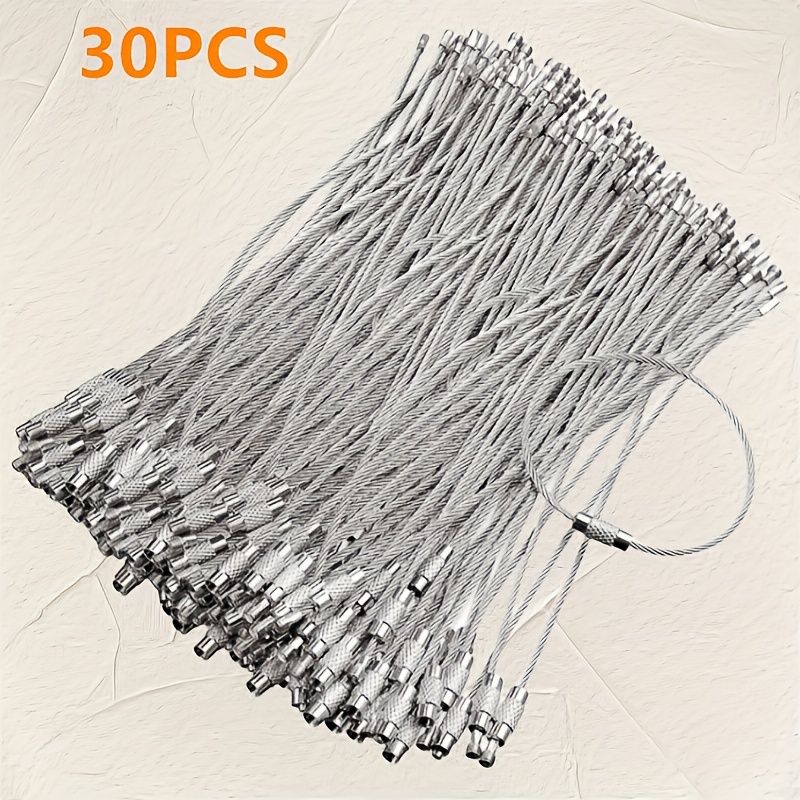 30pcs Steel Ring Stainless Steel Men's Keychain Cable Braided Tag Loop Quick Release Rope Screw Lock
