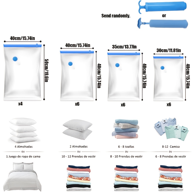 Image of 22pcs Transparent Vacuum Compression Storage Bags (6s X 6m X 6l X 4xl), Random 1pc Blue Manual Pump Gift - Durable Plastic Space- Suitcase Organizer, Suitable For Clothing, Bedding