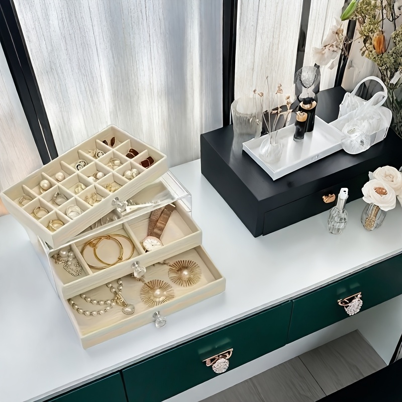 

1- Ladies High Jewelry Box, Single-layer Jewelry Box, Earring Necklace Bracelet Watch Storage Box, Party Jewelry Box, Girls' Holiday Gifts, Bedroom Dresser Storage Box, Jewelry Boxes