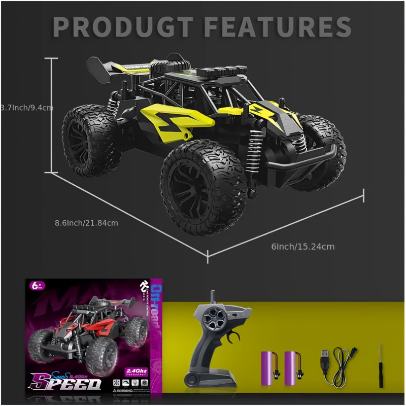 THCBME 2, 4G Remote Control Off-Road Vehicle, 1:18 Scale, All-Wheel Drive High-Speed Drift Racing Toy Suitable for Adults - Durable Rechargeable Battery, Yellow and Black Color Scheme with Red Accents, Perfect Easter Gift, High-Performance RC Toy | Aerodynamic Design, Sturdy Structure