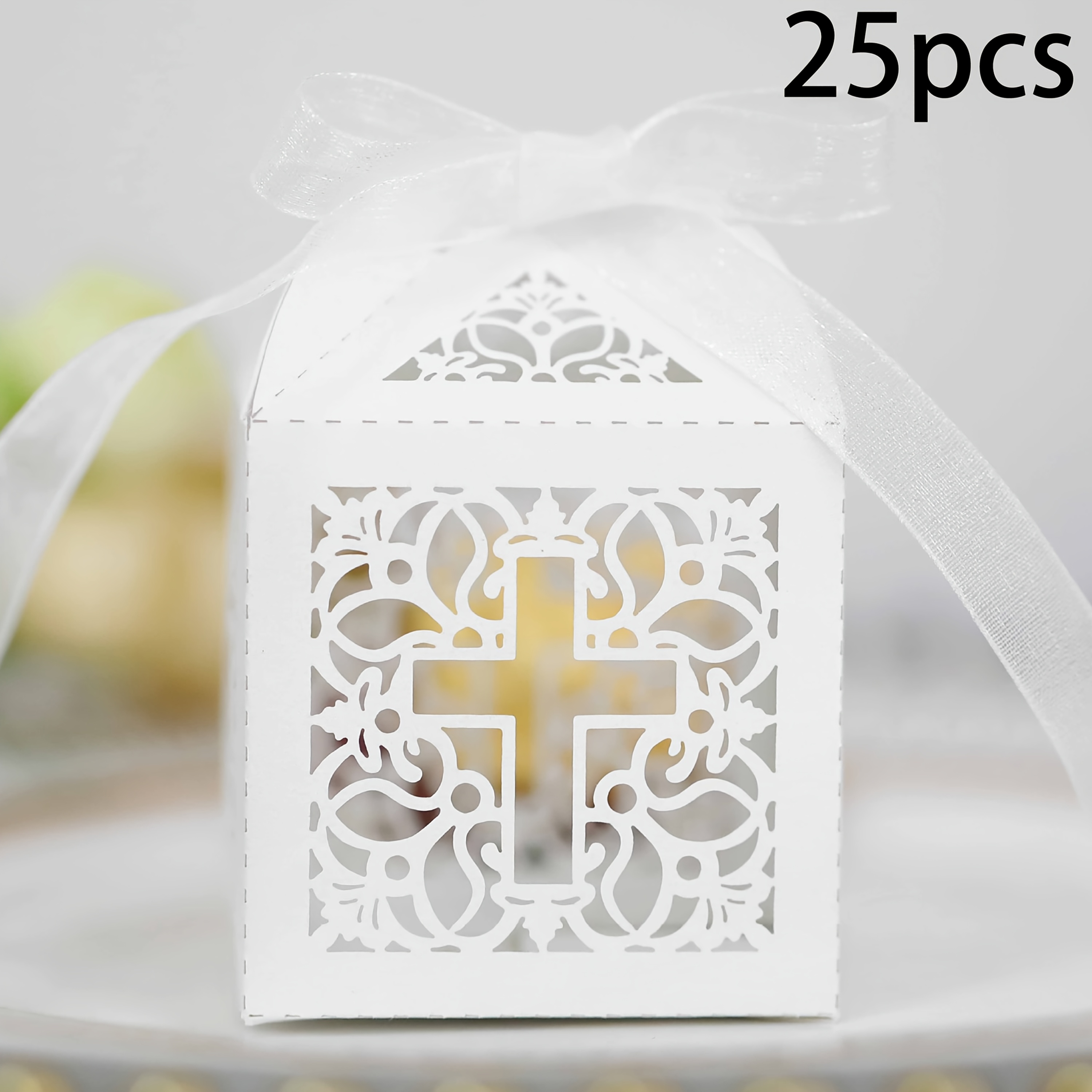 Image of Gift For Her/him 25pcs Hollow--angle Cross Candy Boxes, Chocolate Gift Boxes, Laser-cut Wedding Favor Boxes, Suitable For Wedding Favors, Birthday Parties, Bridal Showers, With Ribbons, 25pcs