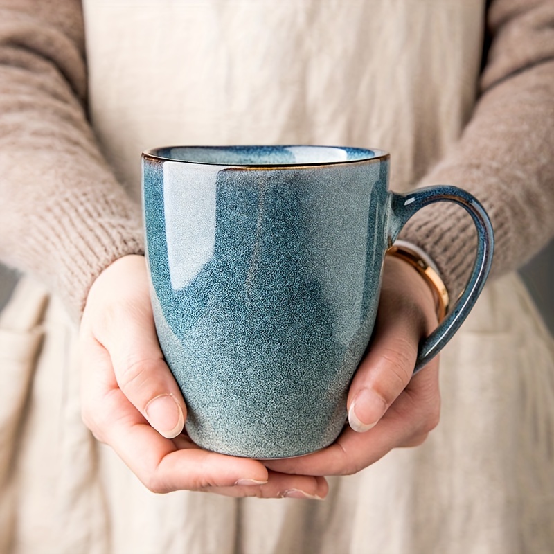 

Handcrafted 15.2oz Blue Kiln-fired Ceramic Mug - Nordic Style, Vintage Irregular Design For Coffee & Milk Coffee Mug Unique Coffee Mugs