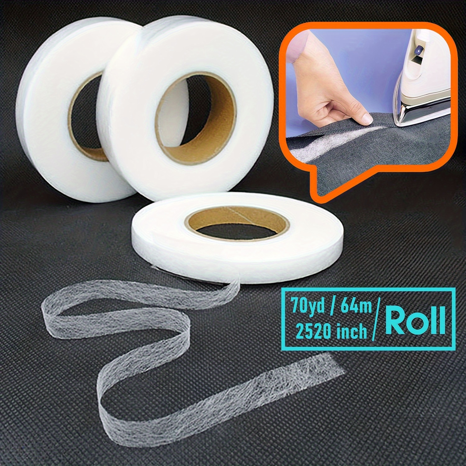 

1 Roll - 2520" Long X 70 Yards Wide Double-sided Non-woven Interlining Adhesive Tape, Iron-on Hemming & For Diy Sewing, Crafts, Hats & Clothes - White, Nylon Material, Material For Sewing