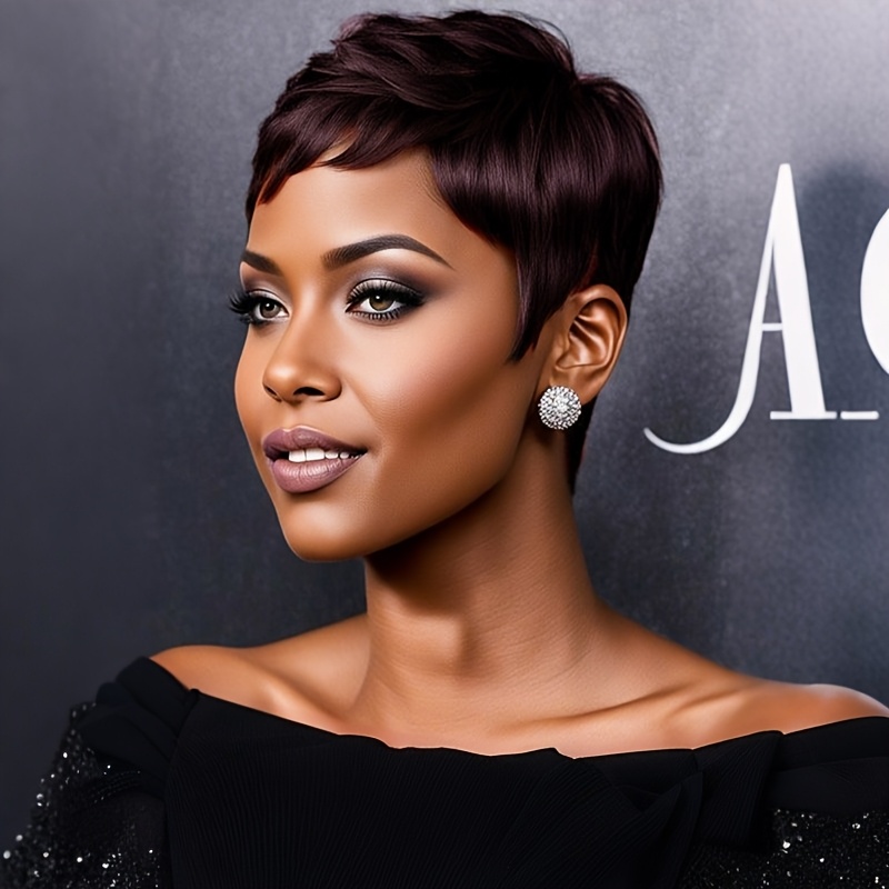TEMU Synthetic Wavy Wigs For Women In Colors Including Black, Brown, Wine Red, And Burgundy. Short Cut Wigs Feature Bangs And Are Perfect For Daily