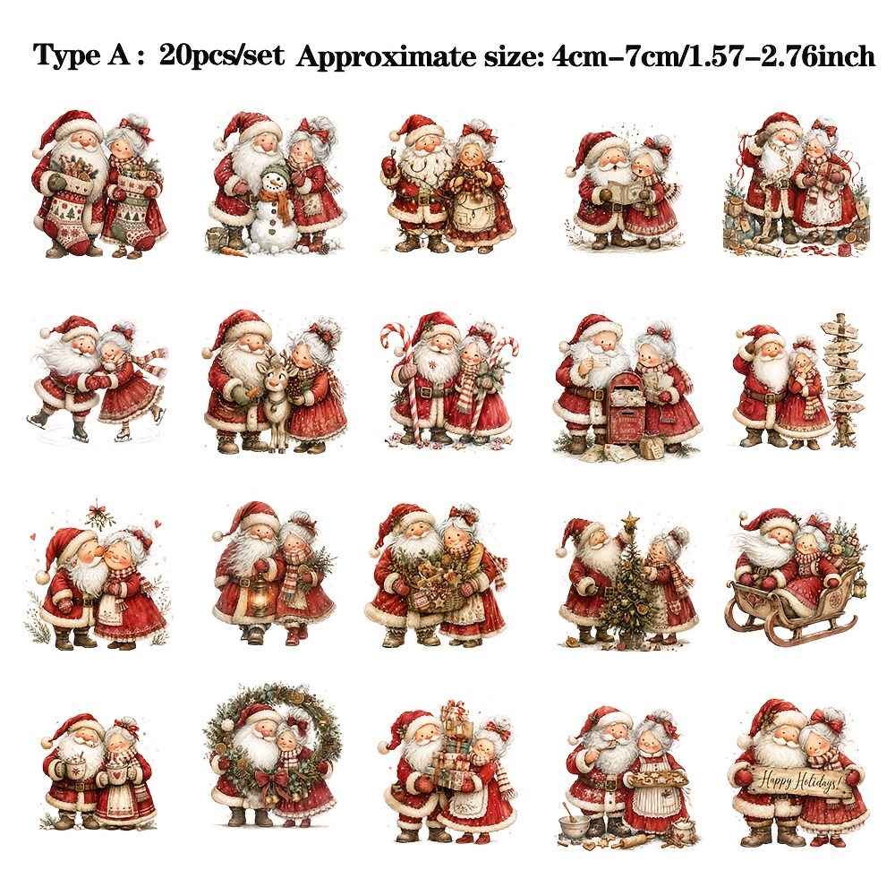TEMU Ruonaorou 20 Sheets Vintage Creative Santa Claus Couple Planner Sticker Decoration 2d Flat Handmade Sticker Scrapbooking Diary Notebook Album