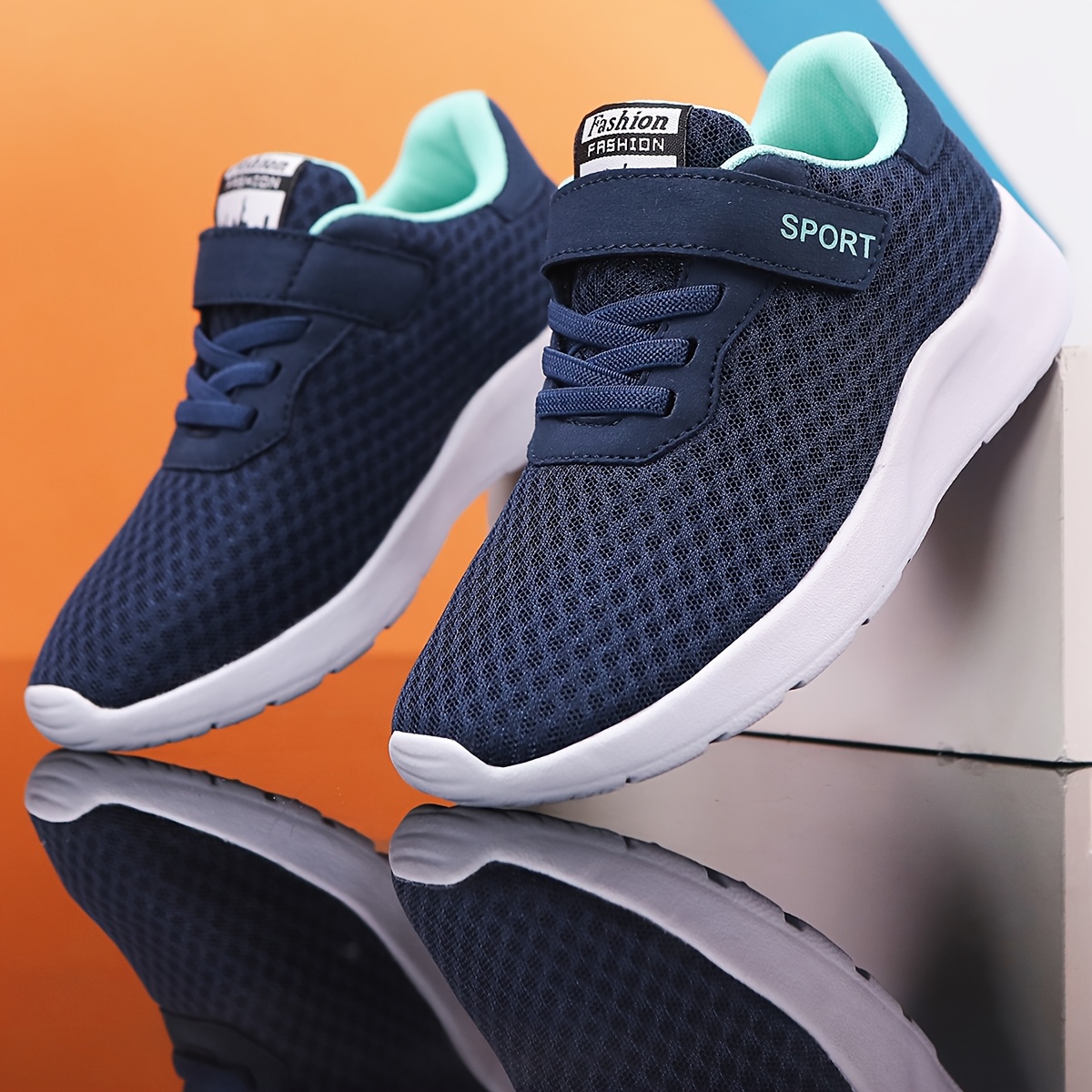 hook and loop athletic shoes mesh design breathable for spring and summer hook and loop closure for easy     soft and elastic sole with cushioning and   for school and daily wear