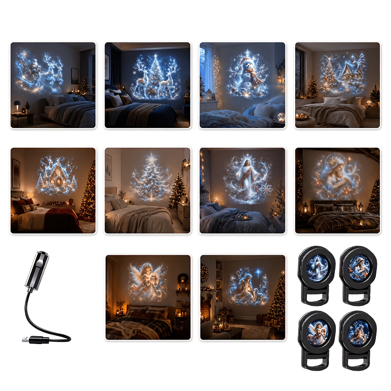 TEMU Lampe projecteur murale USB à motif de Jésus de Noël, petit outil périphérique USB pour ordinateur avec films de projection remplaçables,