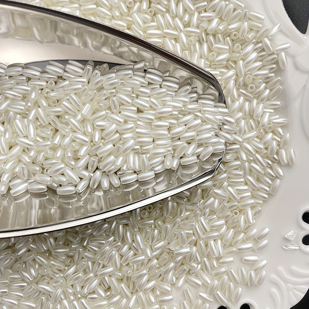 TEMU 200pcs Diy Handmade Bead Rice White Oval Rice Shape Straight Hole Headwear Tassel Loose Bead Material Accessories