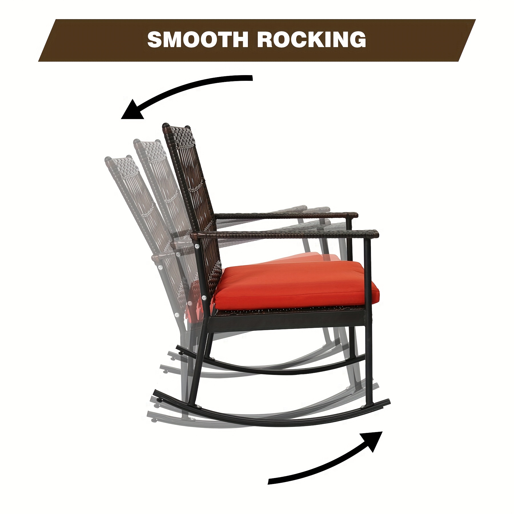 3pcs Outdoor Patio Furniture Set, Outdoor Rocking Chairs Set Of 2, Wicker Furniture With Cushions And Coffee Table For Garden, Balcony, Backyard