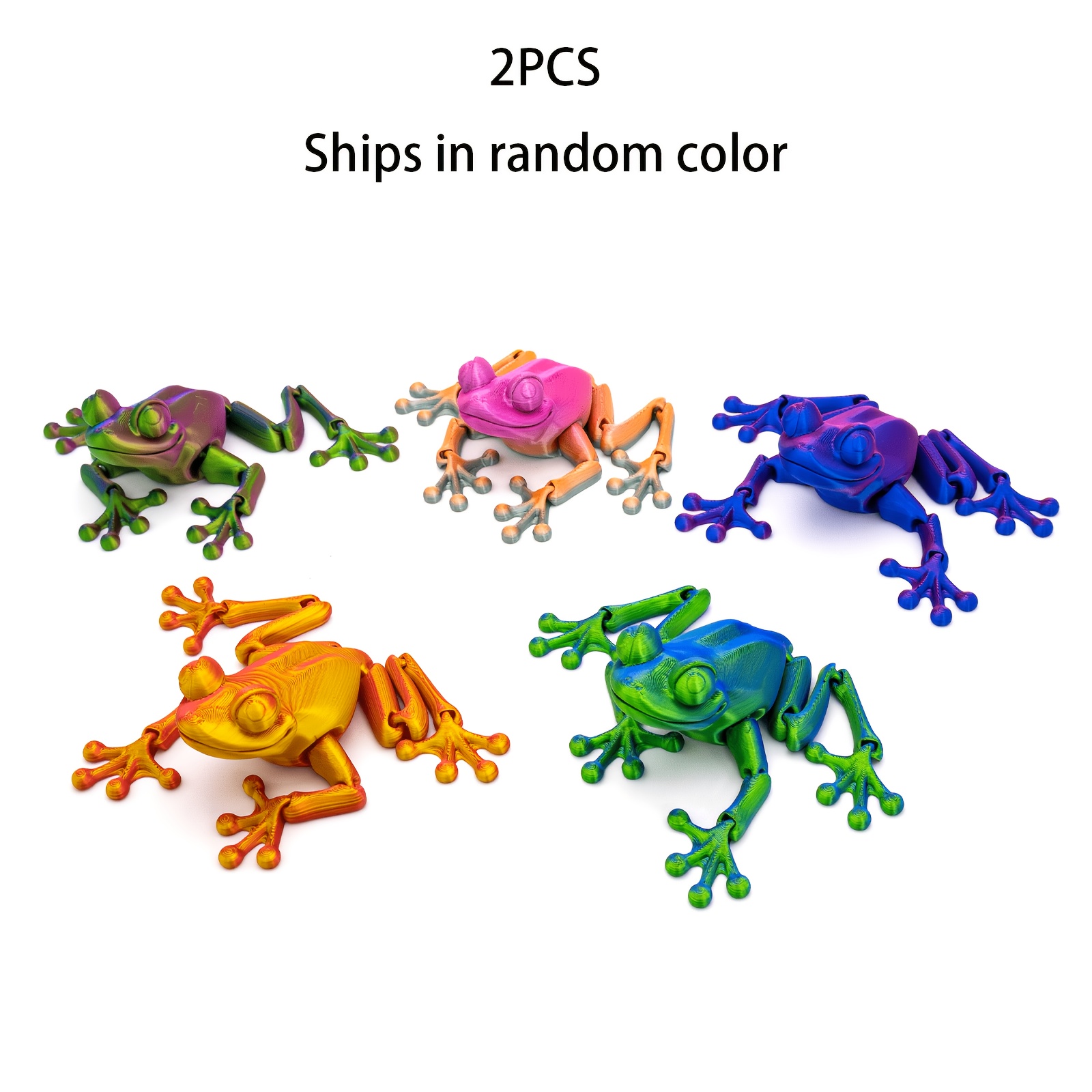 TEMU 2pcs Flexible Movable Frog Models, With Movable Limbs, Colorful Gradient 3d Printed Ornaments, Cute Desktop Art Decorations Random Colors