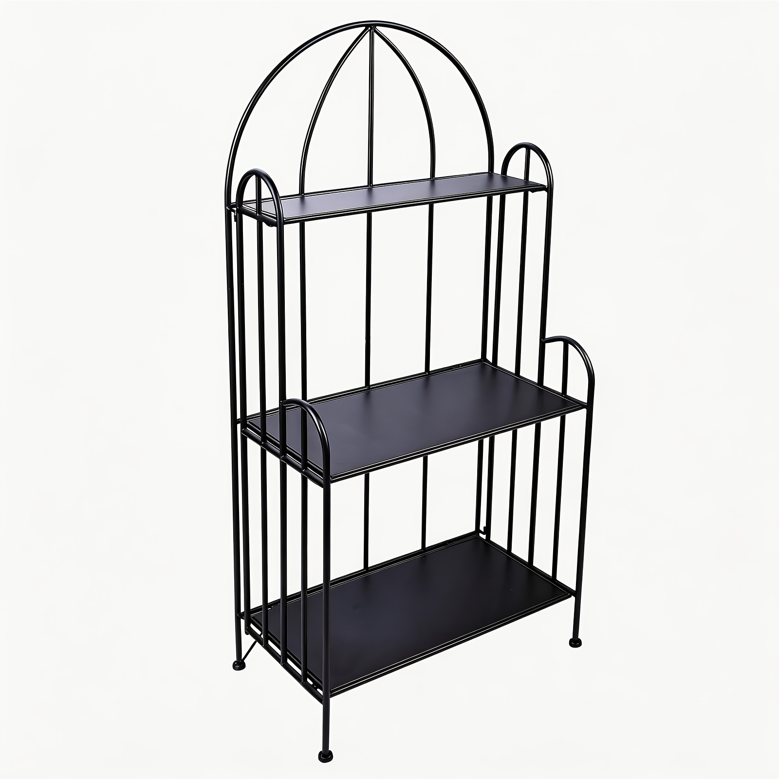 Image of Hyner 3-tier Black Metal Storage Rack, Freestanding Organizer For Bathroom, Kitchen, Balcony And Living Room, Utility Racks