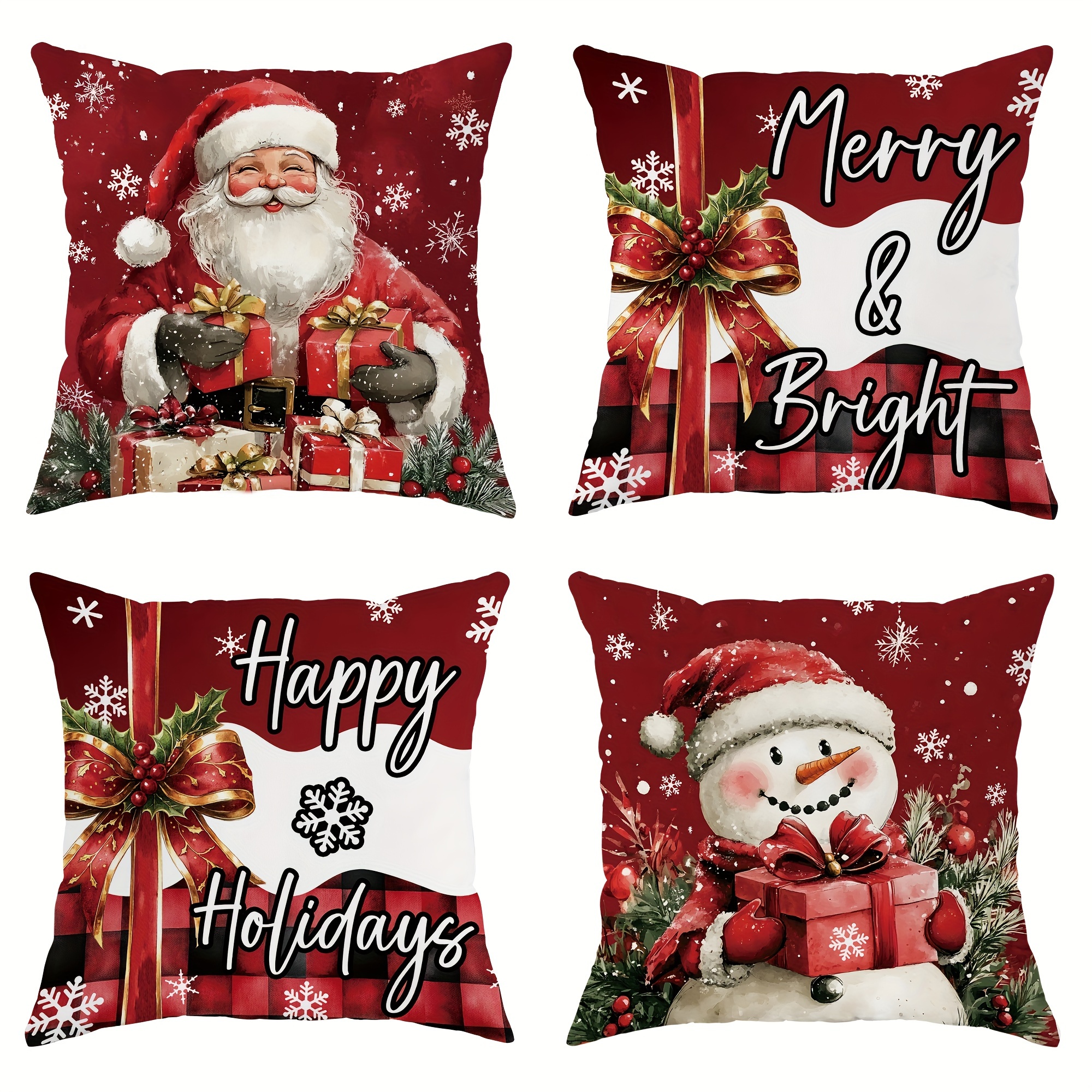 

4pcs Christmas Snowman Decorative Pillowcases 1 18in*18in For Christmas Sofa Bed Decor Inserts