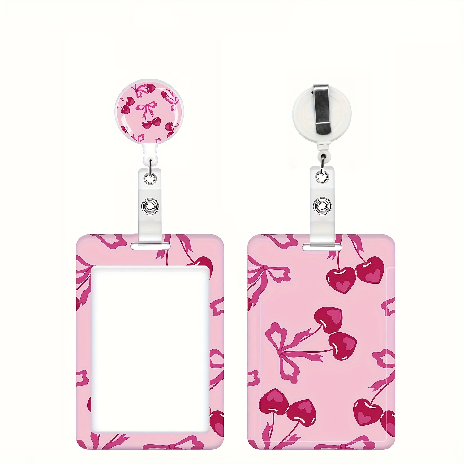 TEMU 2d Fashionable Adjustable Id Badge Reel - Cherry , Durable Plastic, Pink For Nurses And Professionals, Professional Accessory, Workplace