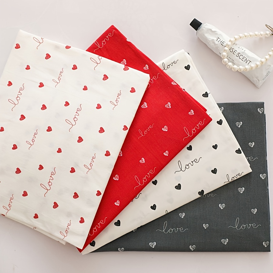 4pcs 100% Heart Fabric Squares Heart Pattern Sewing Fabric Romantic Craft Fabric Bundles Precut For Diy Craft