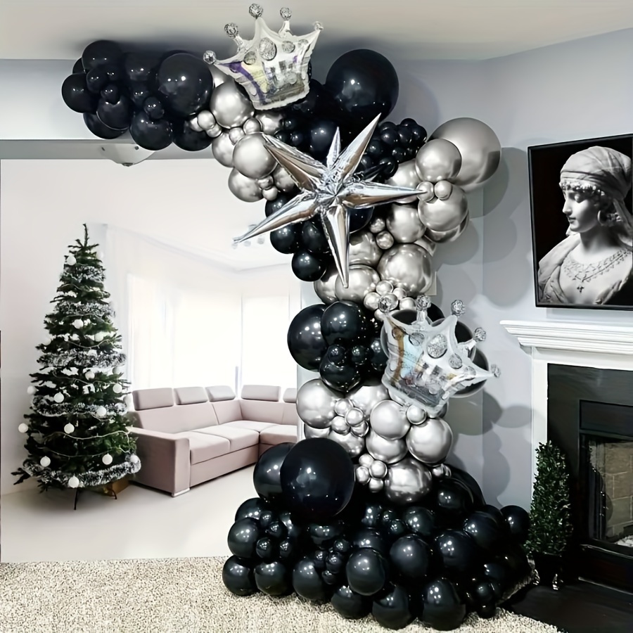 

137 Pieces Of 5/10/12/18-inch Black And Silver Party Balloons, Crowns, Multi-angle Burst Star Balloons, Suitable For Parties, Weddings, And Home Decorations.