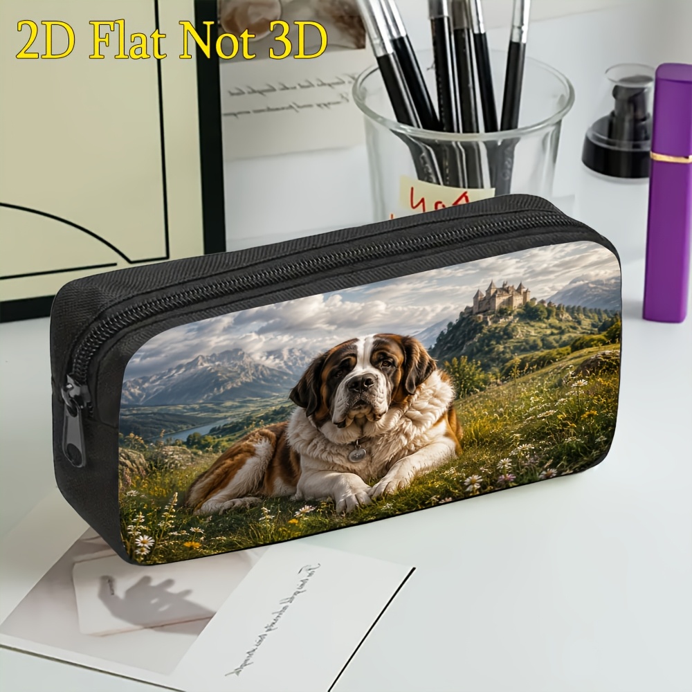 TEMU Trousse à crayons 1 pièce Chien Saint-, convient pour organisateur de bureau avec fermeture à glissière, réutilisable et porte-fournitures de
