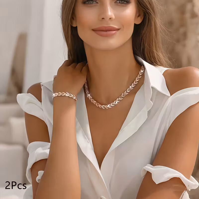 2 piezas de collar y pulsera de aleación de de pez para mujer, estilo de lujo, transpirable y , , de llevar sin carga, pieza central cautivadora instantánea para cualquier ocasión! Detalles del producto 0