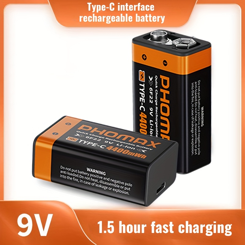   9в 4400мач литий-ионная батарея тип-c аккумулятор 6f22 для мультиметров, детекторов дыма, пультов управления и водяных бойлеров. для зарядки используйте кабель type-c Детали 3