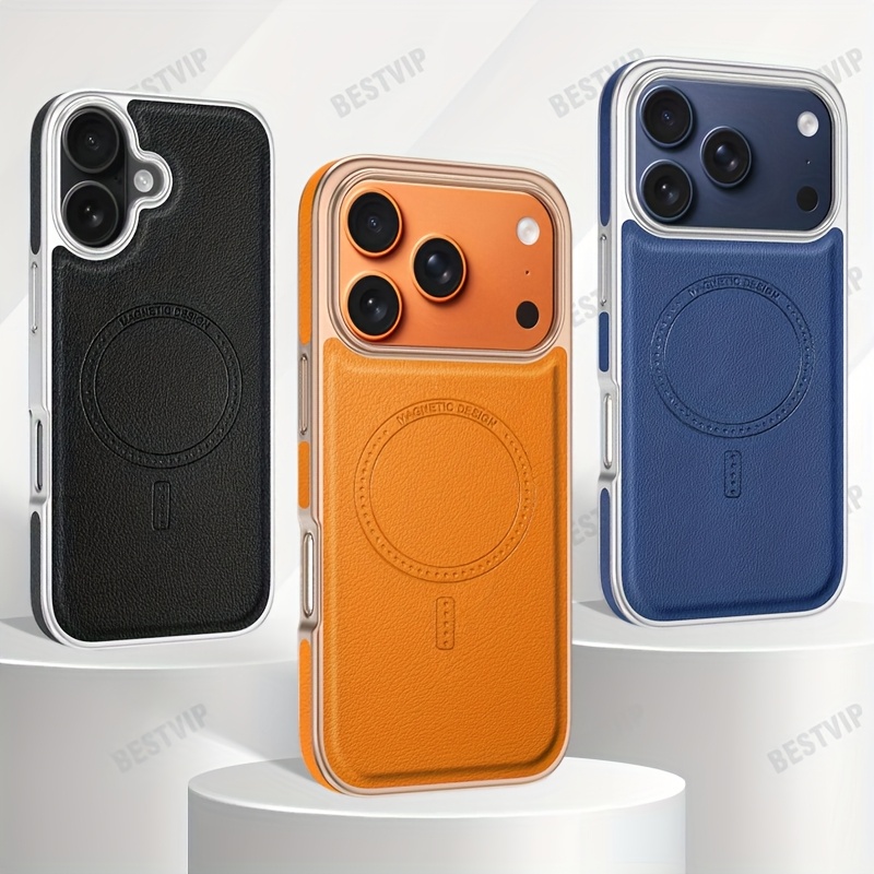Premium Kunstleder Weiche Handyhlle fr iPhone 17 Pro * Integrierter  Starkmagnet zur einfachen drahtlosen Ladeuntersttzung, Leichtes  Luxus-Design, Edler Business-Stil, Kratzfest Verschleiresistent, ...