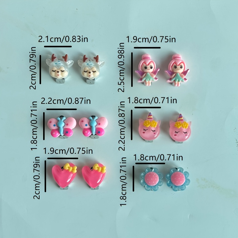 TEMU 12 pezzi di clip per orecchie , trasparenti e smerigliate, senza foratura, con animati di principesse e bambine, fiori, , gioielli per orecchie,