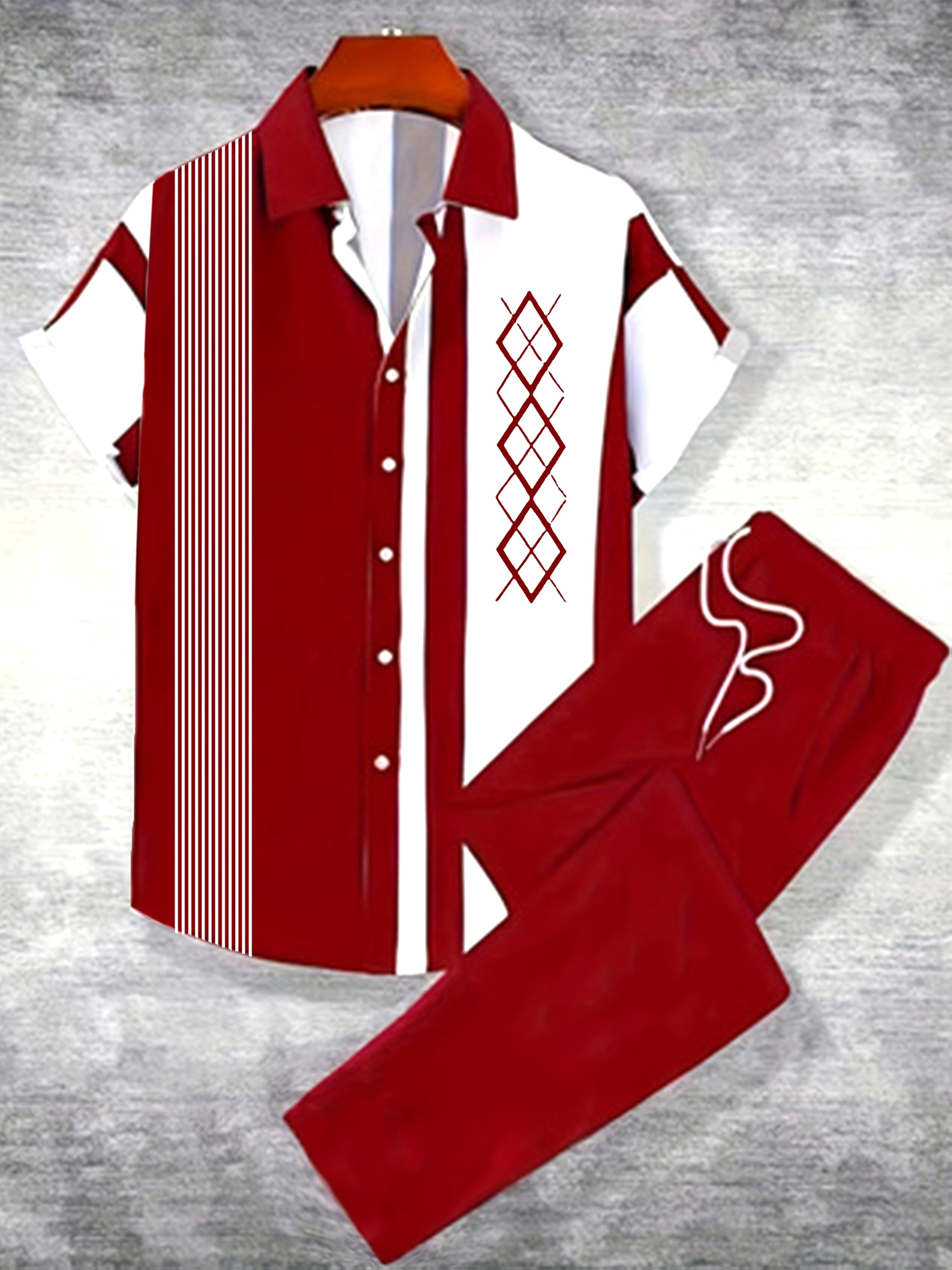 Men'S 2pcs Hawaiian Style Short Sleeve Collared Shirt And Drawstring Long Pants Outfit, All-Over Print Casual Button-Up Shirt And Trousers, Suitable for Summer Daily Wear And Vacation Destinations