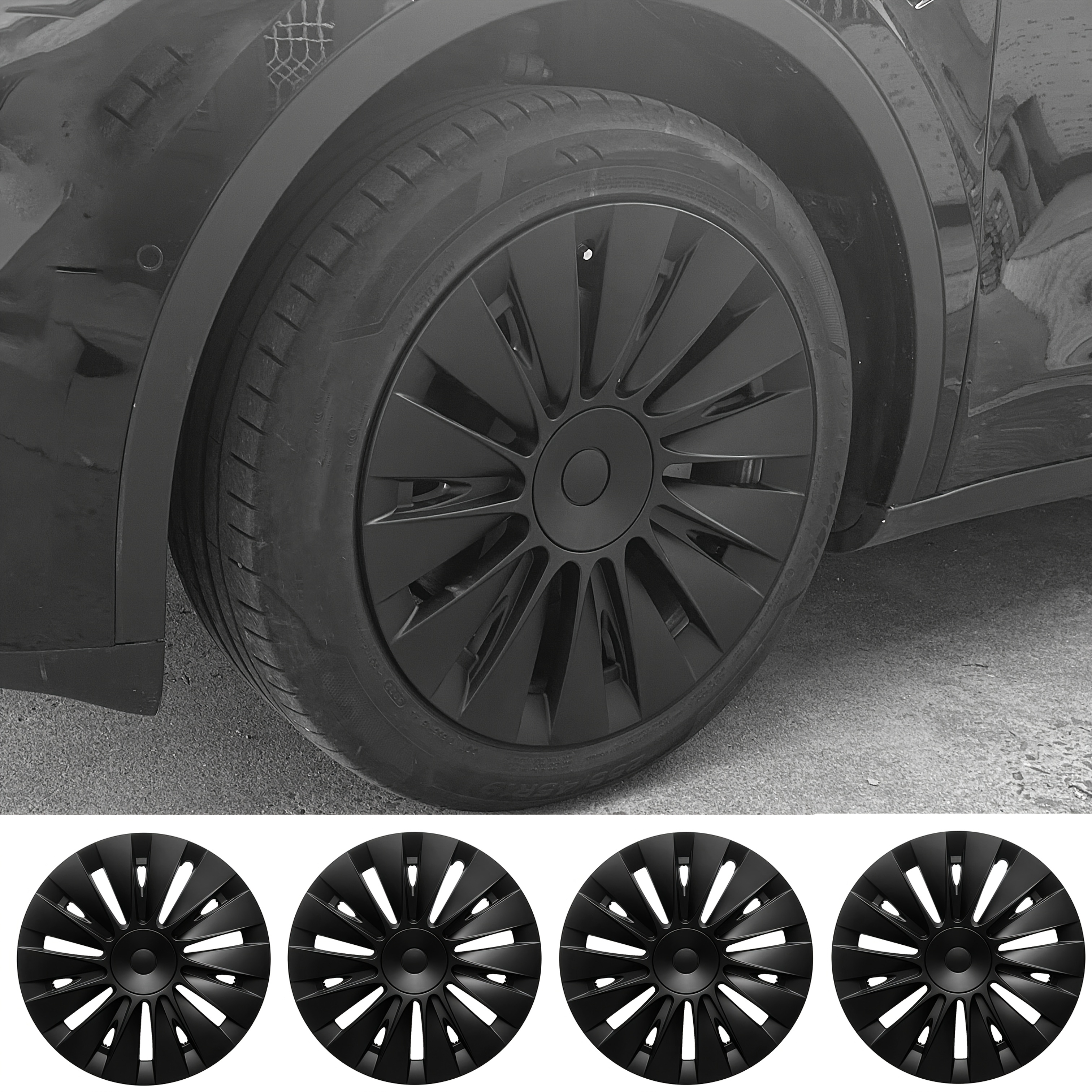 

4 Pcs19-inch Full-surrounding Straight- Cap Are Made Of Abs Material And Are Suitable For Tesla For Models From 2018 To 2024.