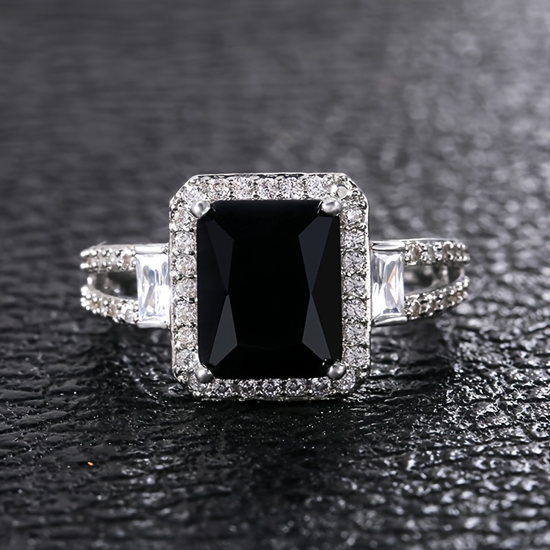 Square Cubic Synthetic Zirconia 's Ring - Minimalist, Versatile, Jewelry: Creative Black Engagement & Mother’s Day Party Essential, For Teenager