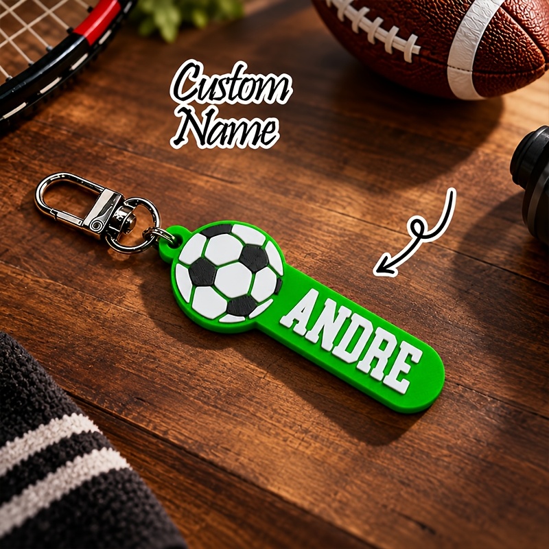 TEMU [Personalizado] Llavero de fútbol con , 1 pieza, Llavero con etiqueta para mochila, Accesorios de fútbol con personalizadas, para jugadores de