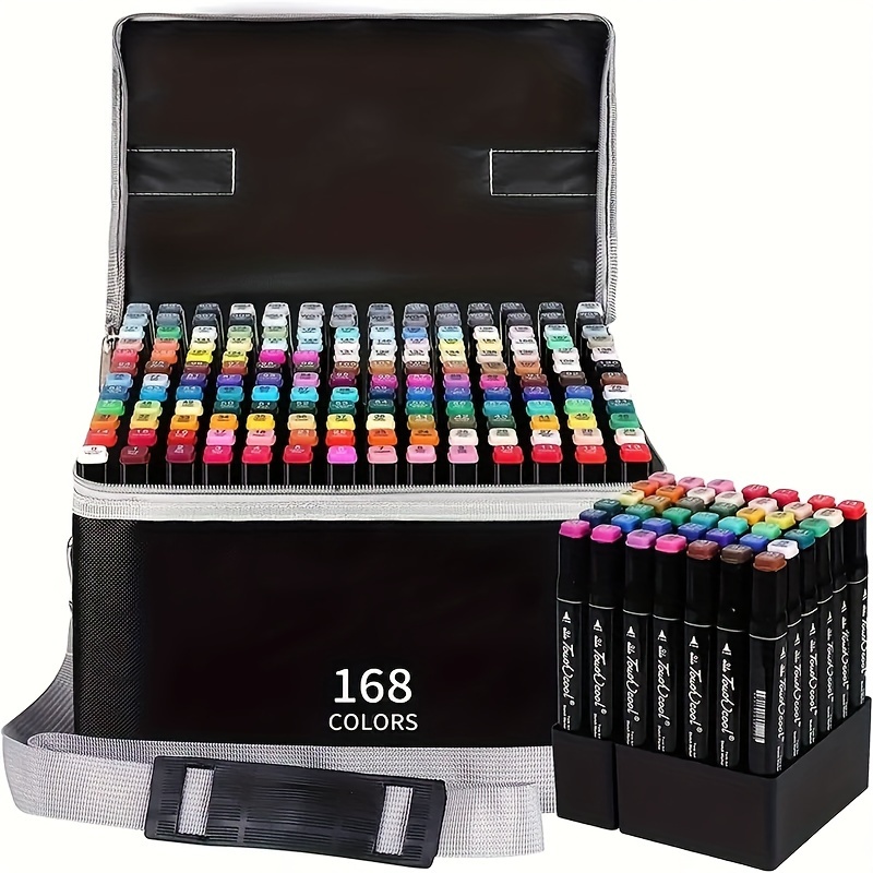 

168colors Alcohol Markers, Double Tip Blender Art Drawing Markers Set, Professional Permanent Sketch Markers For Adult Coloring Illustrations With Organizing Case