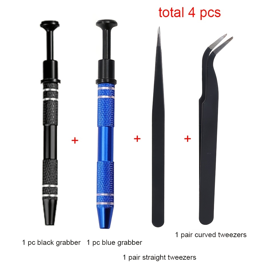 TEMU 4pcs Professional Diy Craft Jewelry Making Tweezers Set, Including 2 Metal Tweezers: 1 Straight-tip And 1 Curved-tip Tweezer, And 2 Four-prong