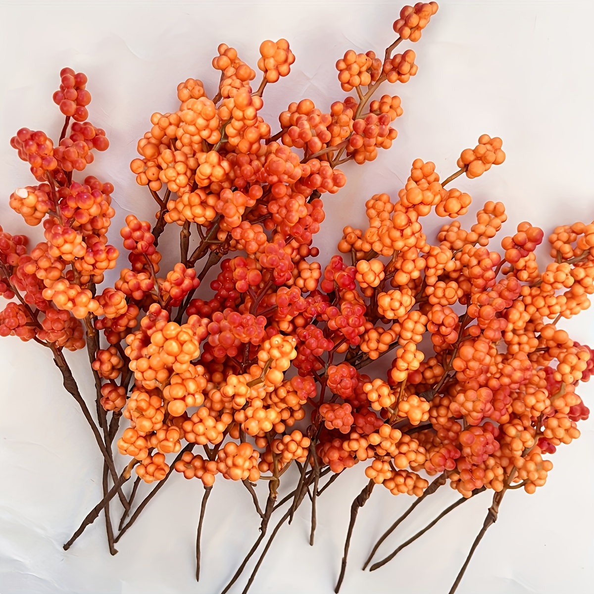 Image of 30pcs Autumn Thanksgiving Faux Orange Solid Berry Stems, Hand-twisted Floral Branches, Artificial Flowers, Vase Arrangement Decor Party Decoration Home Decor
