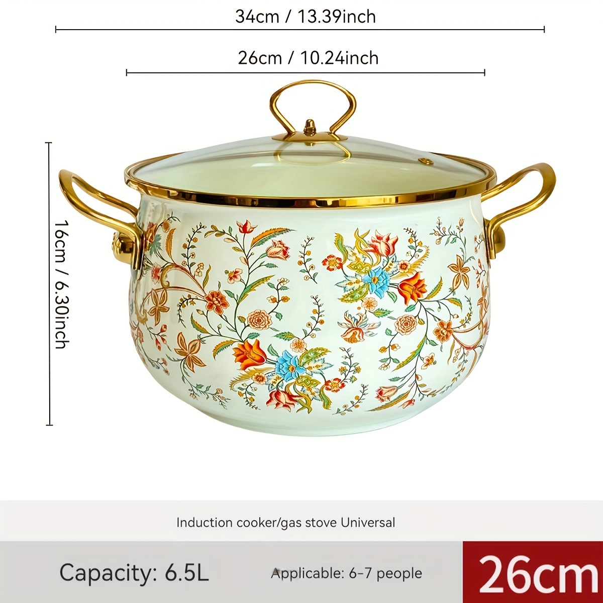 handcrafted enamel saucepan 1pc enameled thick multi use pot for   soups table serving kitchen display large capacity easy to   with gas   induction cooktops details 12