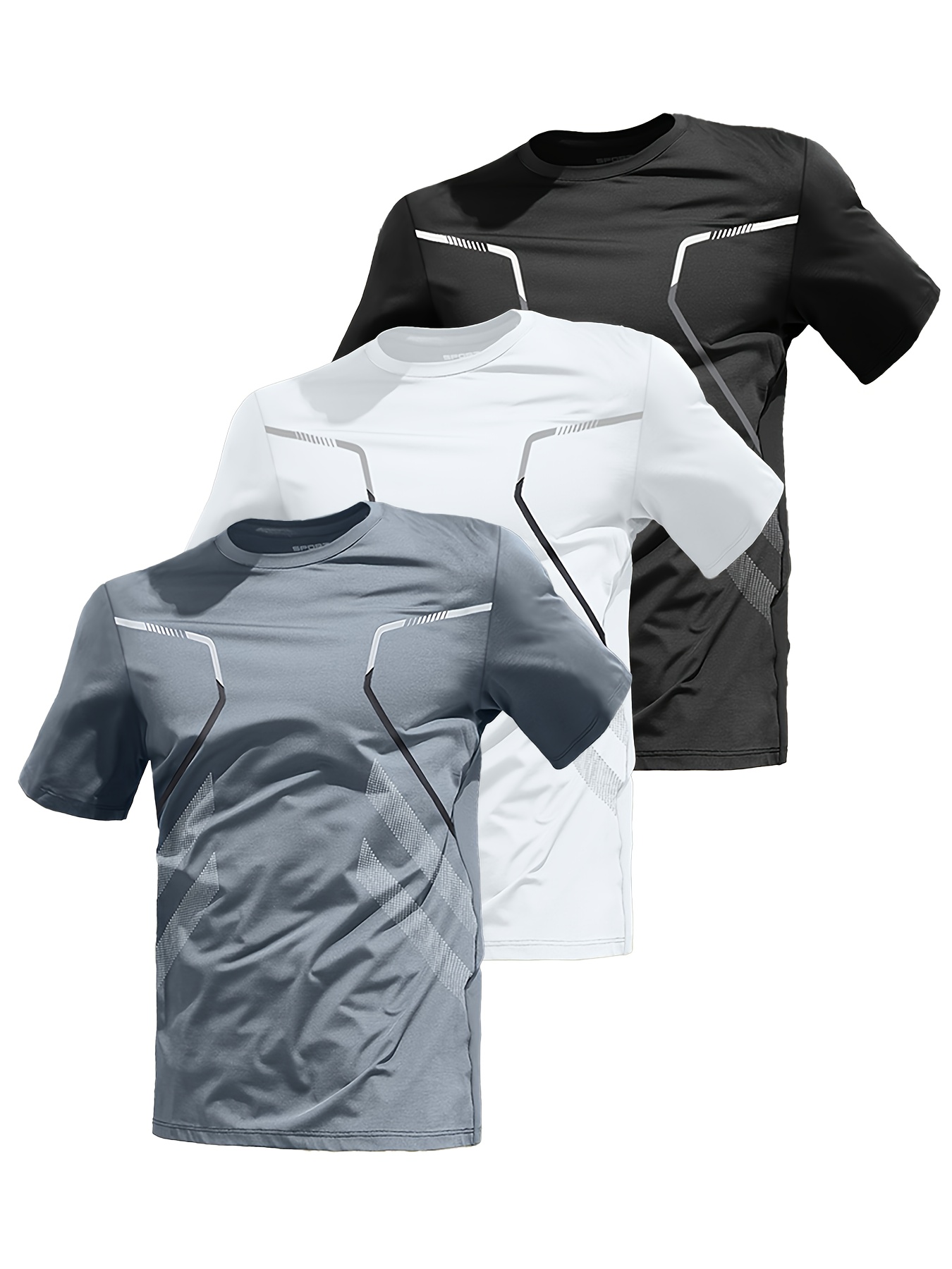 mens 3pcs   print short sleeve t shirt set breathable lightweight quick dry polyester round neck casual sportswear for running training casual sportswear casual sportswear lightweight fabric