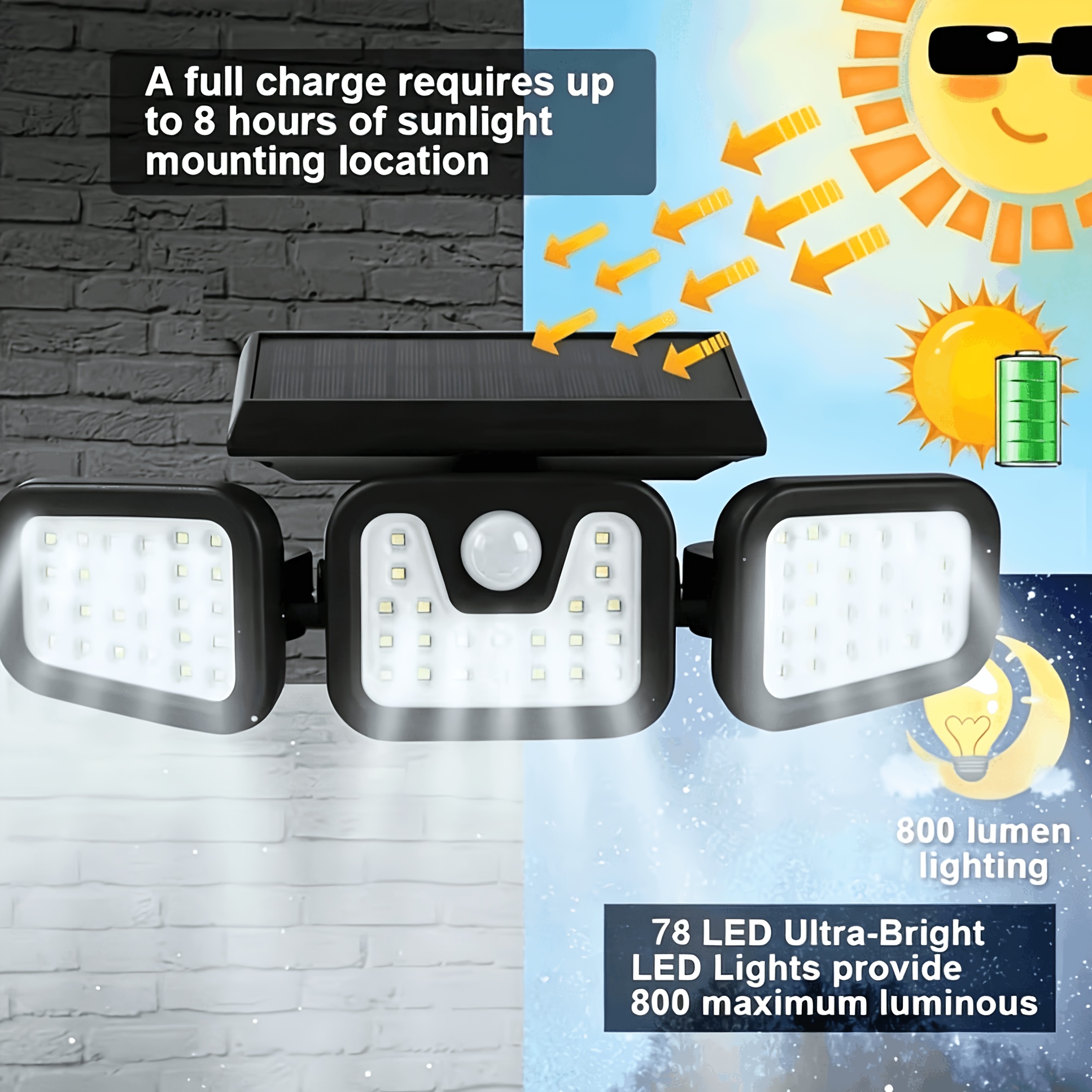 78 LED Solar Motion Sensor Light with 3 Brightness Modes
