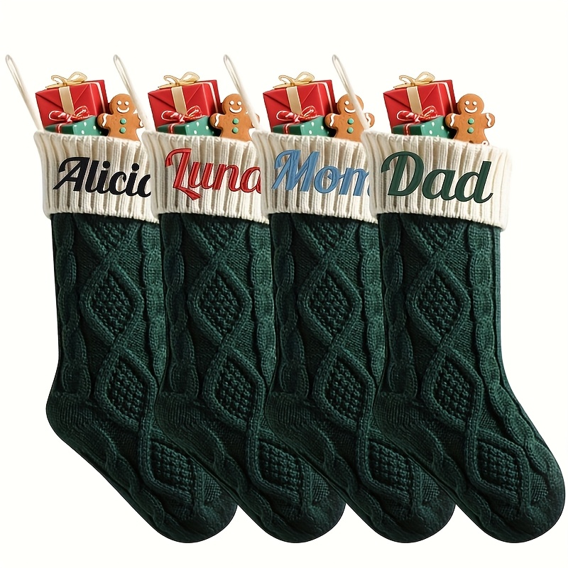 TEMU 4pcs Set Rhombus Jacquard Design, High-quality Knit Christmas Stockings, Attractive Christmas Decorations, 18-inch Large Capacity Christmas Gift