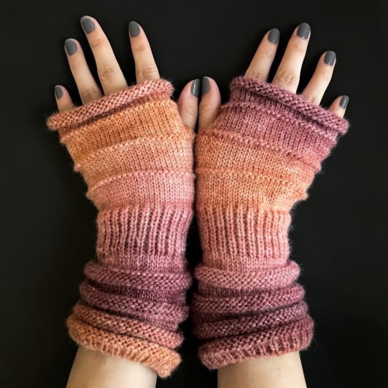 TEMU Gants demi-doigts teints à gradient ombre, bracelets de poignet chauds automne hiver, manchons de protection contre pour écriture et écran
