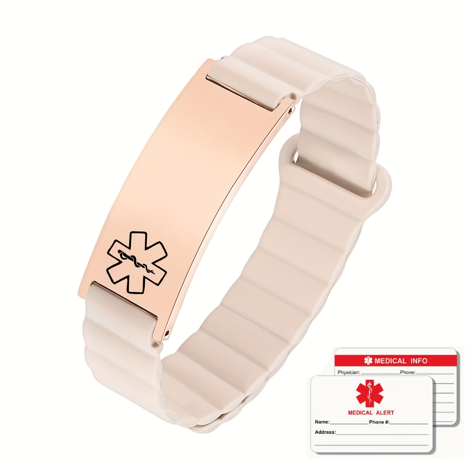 TEMU Custom Magnetic Strap 316l 316l Stainless Steel Bracelet With Emergency Contact Information – Engraved Medical Emergency Id Tag, Adjustable,