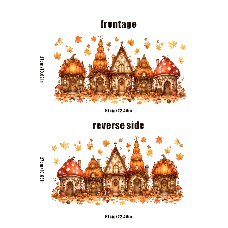TEMU 2D Flat - 2D Flat - . 2D Flat Druck Herbst Kürbis Pilz Cottage Ahornblatt Fensteraufkleber, PET Statik Adsorption Glasfolie Rückstandsfrei Kein