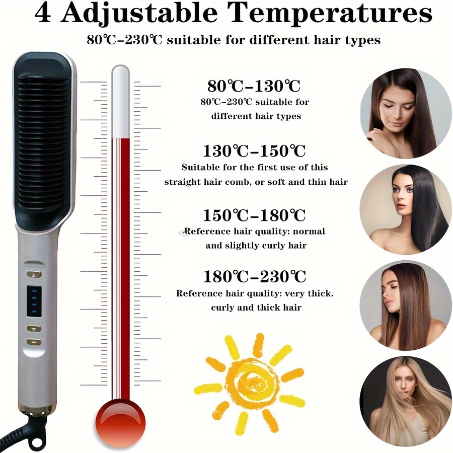 electric hair straightener brush multi purpose hot comb for straightening curling dual voltage wet dry use anti frizz with temperature control and auto shut off function details 2