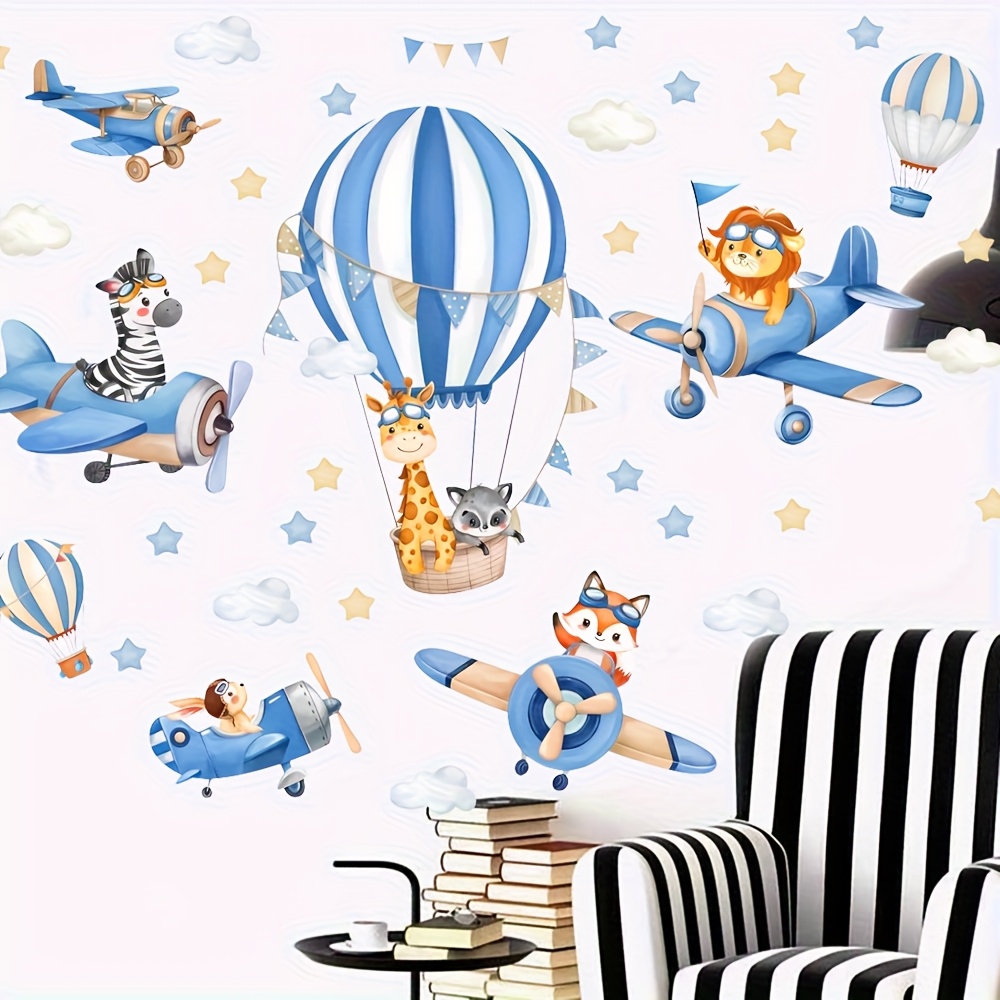 Air Balloon Animals Airplane Wall Sticker Giraffe Lion Fox Wall Decal Bedroom Living Room