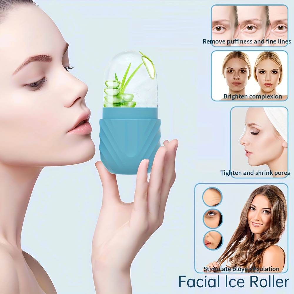 1   ijscruller voor gezicht en  , verbeterde ijsgezichtcruller, gezichtsmassage ijsroller, silicone ijsschuimvorm voor verlichting van  , herbruikbare lekbestendige lichtbeige gezichtsverzorgingshulpmiddel 4