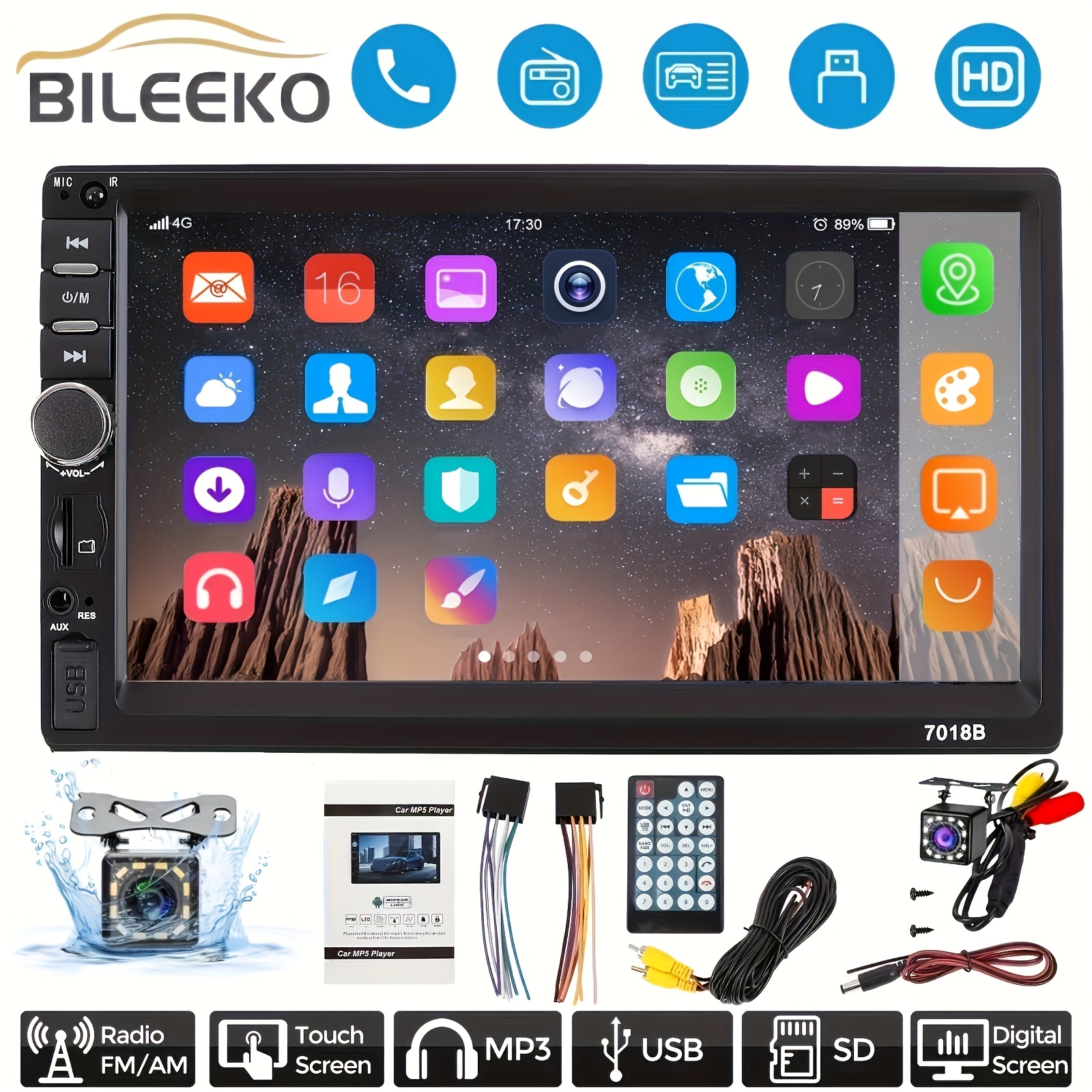   7 inch double din car stereo player with backup camera car mp5 media player with digital capacitive   with usb tf aux input 2 din autoradio with   portable   with ir remote control without battery